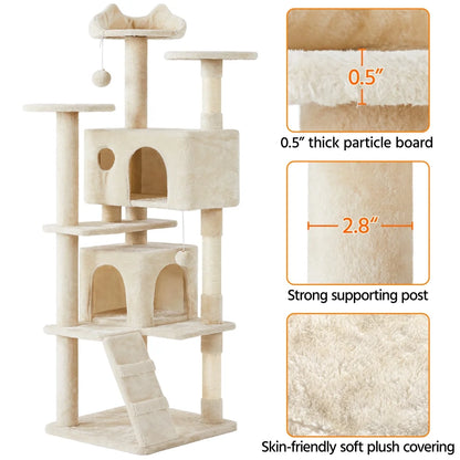 Ultimate 70" Double Condo Cat Tree with Scratching Posts - Creamy Comfort for Your Feline Friends!