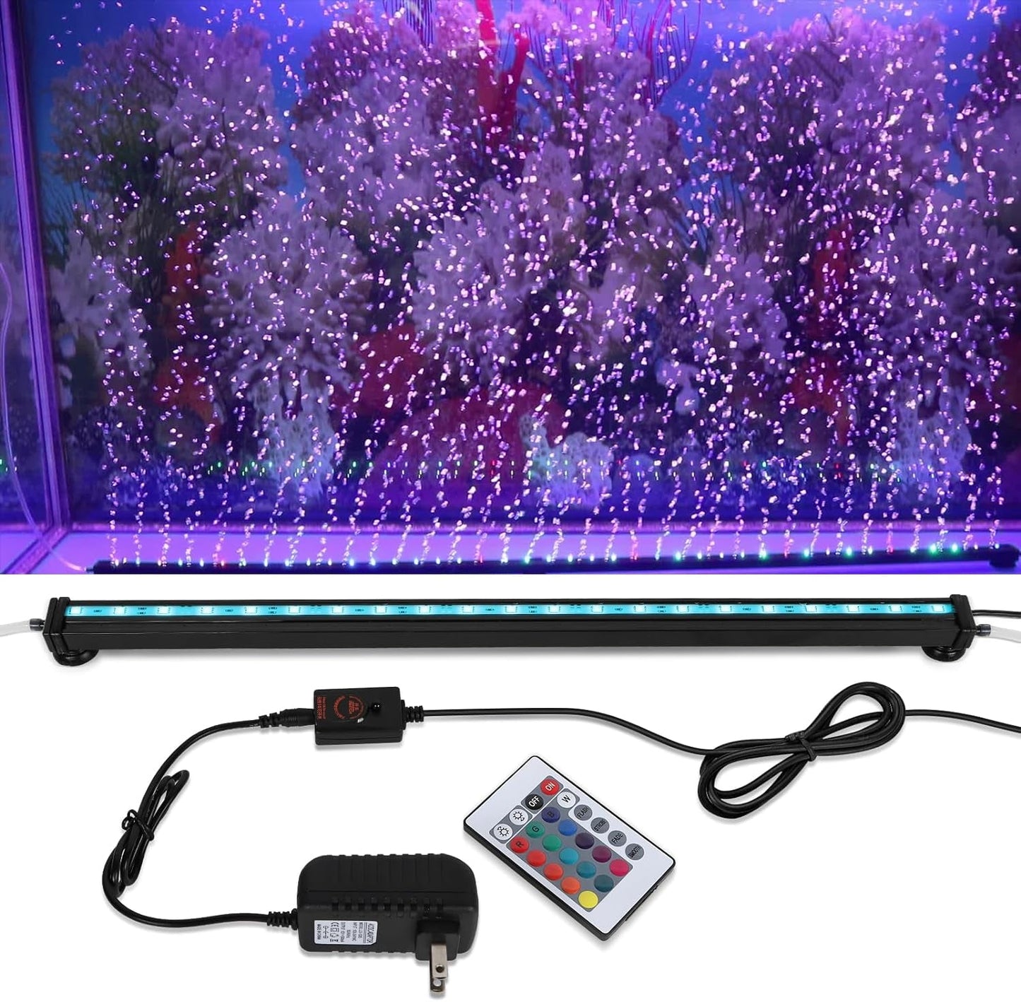 Submersible Aquarium Light, Fish Tank Light with Air Bubble Hole, RGB Color Changing Brightness Adjustable IP68 Waterproof Remote Control LED Light for Aquarium Fish Tank 20 Inch