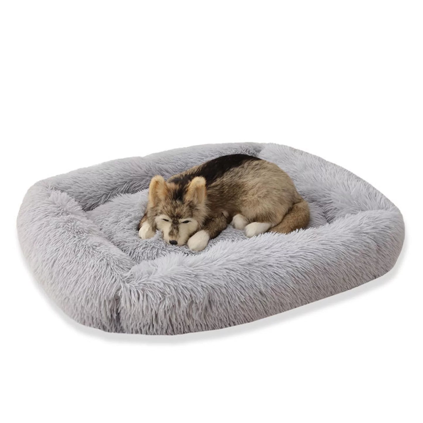 Pet Bed for Indoor Cats Dogs Bed,Soft Long Plush Cushion Washable Dog Bed,Self-Warming Square Cat Bed Anti-Slip Bottom Cushion,Gray