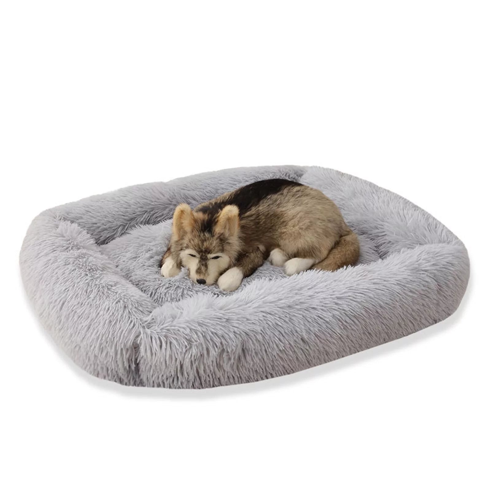 Pet Bed for Indoor Cats Dogs Bed,Soft Long Plush Cushion Washable Dog Bed,Self-Warming Square Cat Bed Anti-Slip Bottom Cushion,Gray