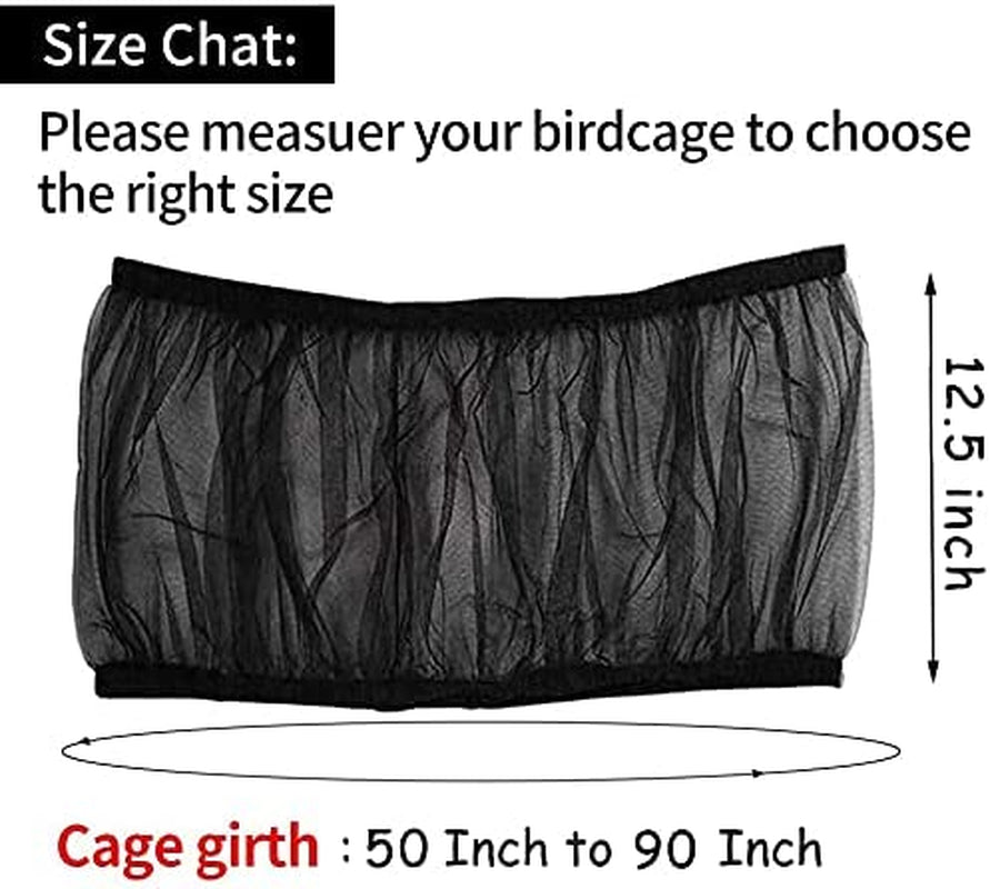 Universal Bird Cage Seed Catcher,Seed Catcher Guard Net Cover,Parrot Nylon Mesh Net Cover,Soft Airy Cage Net Stretchy Skirt for round Square Cage Father'Day Gift(Circumference 50 Inch to 90 Inch，Black