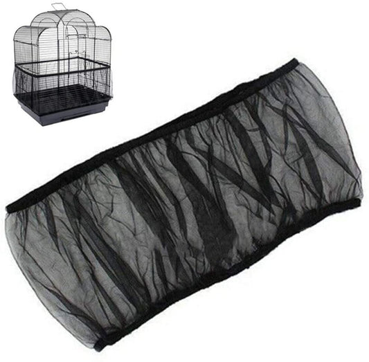 Universal Bird Cage Seed Catcher,Seed Catcher Guard Net Cover,Parrot Nylon Mesh Net Cover,Soft Airy Cage Net Stretchy Skirt for round Square Cage Father'Day Gift(Circumference 50 Inch to 90 Inch，Black