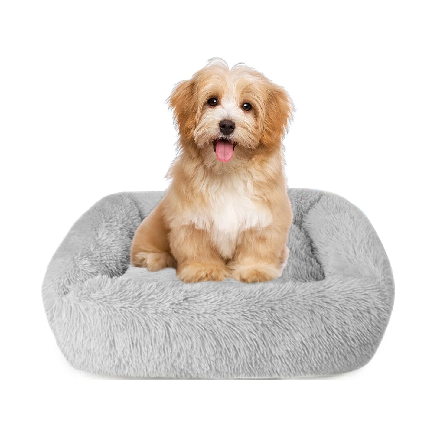 Pet Bed for Indoor Cats Dogs Bed,Soft Long Plush Cushion Washable Dog Bed,Self-Warming Square Cat Bed Anti-Slip Bottom Cushion,Gray