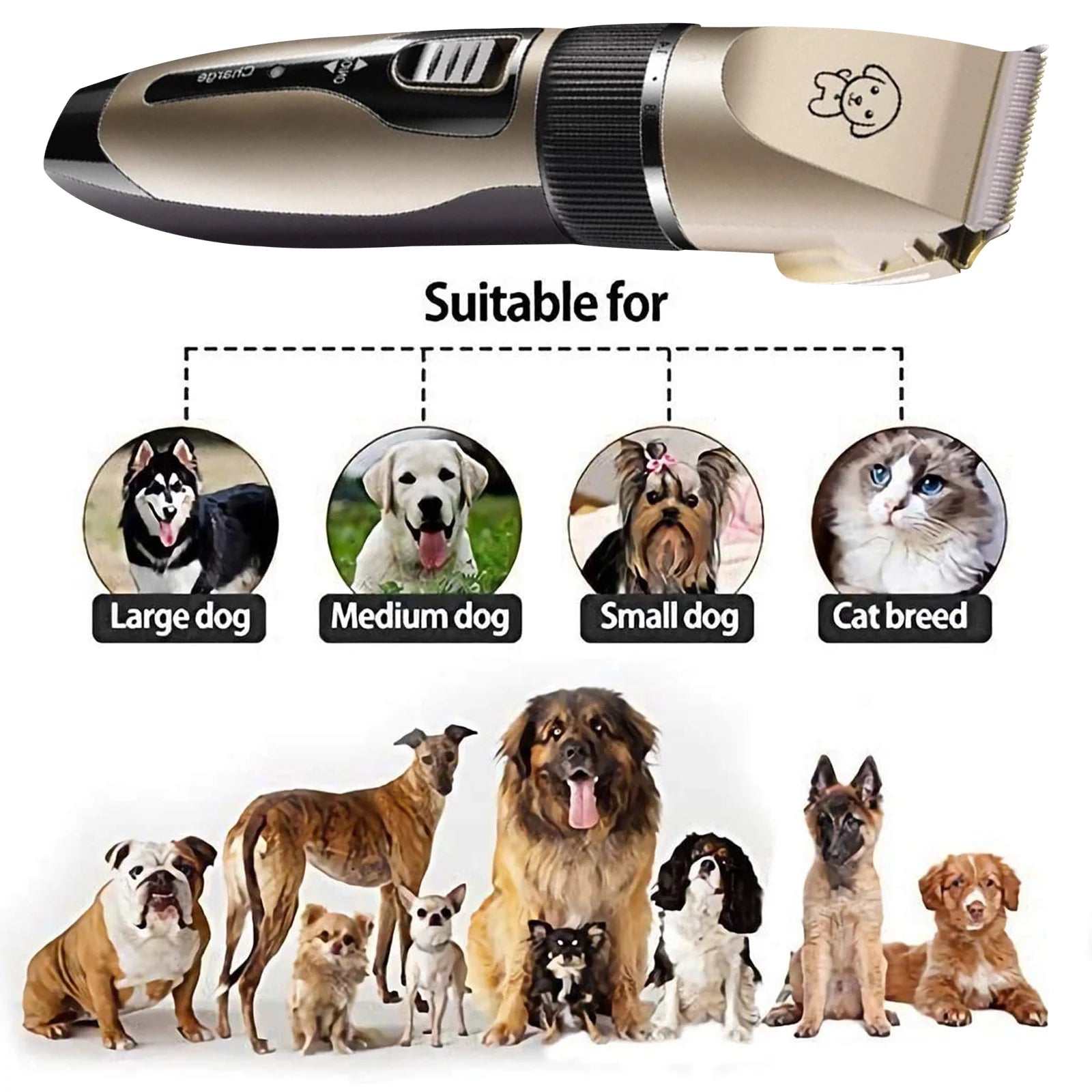 Rechargeable Dog Clippers, Low Noise Pet Shaver Dog Grooming Kit Cordless Professional Dog Hair Trimmer