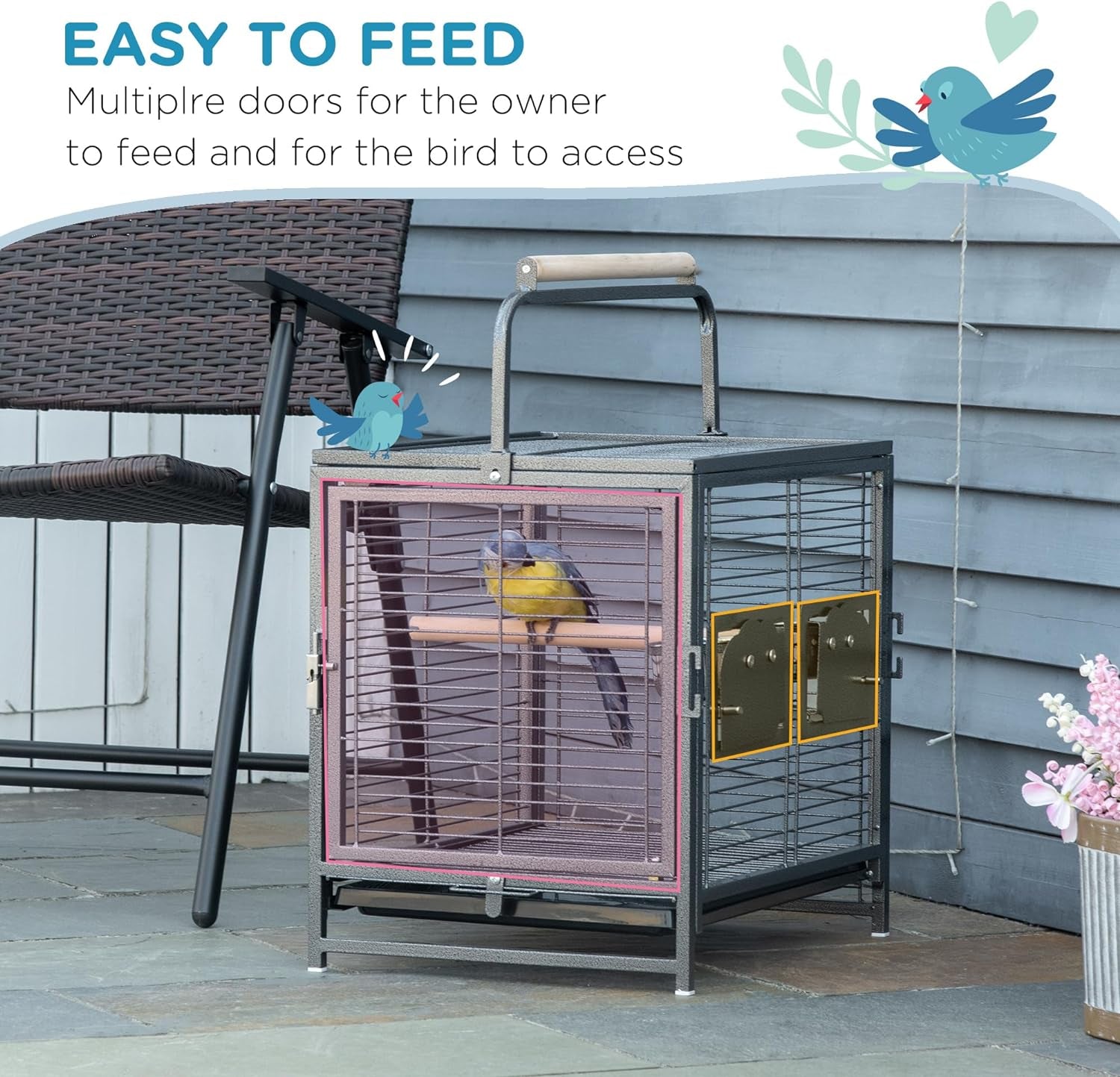 18" Heavy Duty Wrought Iron Travel Bird Cage Carrier