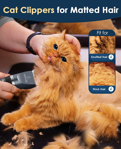 Cat Clippers for Matted Hair, Quiet Cat Shaver for Long Hair, Cordless Cat Hair Trimmer for Grooming, 2 Speed Pet Shaver Cat Grooming Kit for Cats Small Dogs Animals (Blue)…