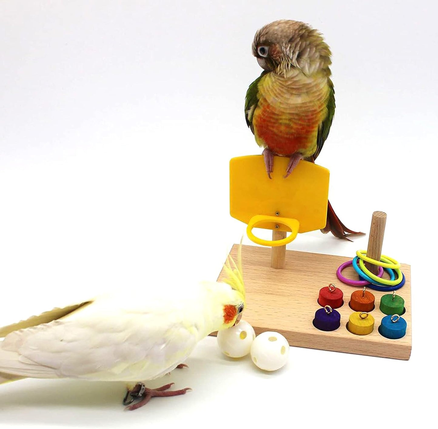 Engaging Bird Toys for Budgies and Parrots - Trick Tabletop Training Set with Chew Balls and Stacking Rings for Active Play and Mental Stimulation