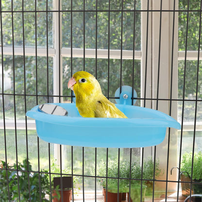 Bird Bath with Mirror Portable Bird Bath Bird Bathroom for Pet Parrots Bathing Tub Bath Box Bird Shower Bathtub Accessories (Blue-Bird Bathtub with Mirror)