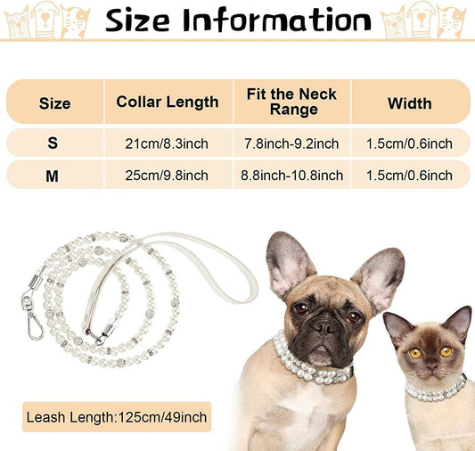 Dogs Set Including Dog Pearl Leash 2 Rows Pearls Pet Necklace PU Leather Pearl Leash