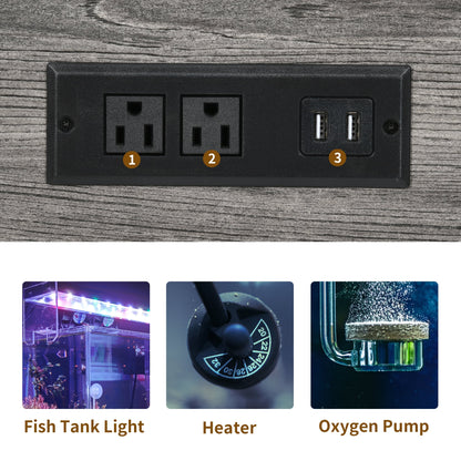 Fish Tank Stand Metal Aquarium Stand with Power Outlets & LED Light and Cabinet, for 40-50 Gallon Aquarium Bearable 880LBS Capacity, Gray & Black