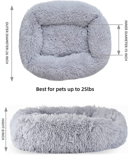 Cat Bed for Indoor Cats, Small Dog Beds for Small Dogs,Soft Long Plush Cushion Washable Puppy Bed,Self-Warming Square Cat Bed Anti-Slip Bottom Cushion (26 X 22 X 8 Inch, Gray)