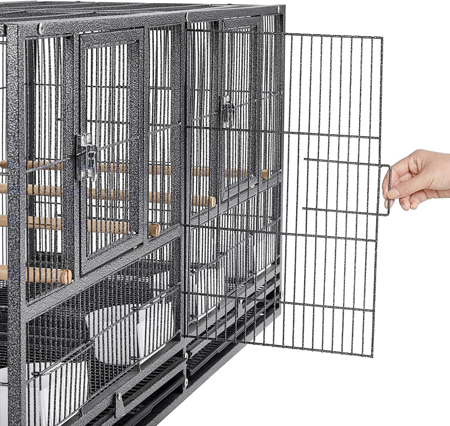 Stackable Bird Cage Divided Breeder Breeding Parakeet Bird Cage for Canaries Cockatiels Lovebirds Finches Budgies Small Parrots, Black