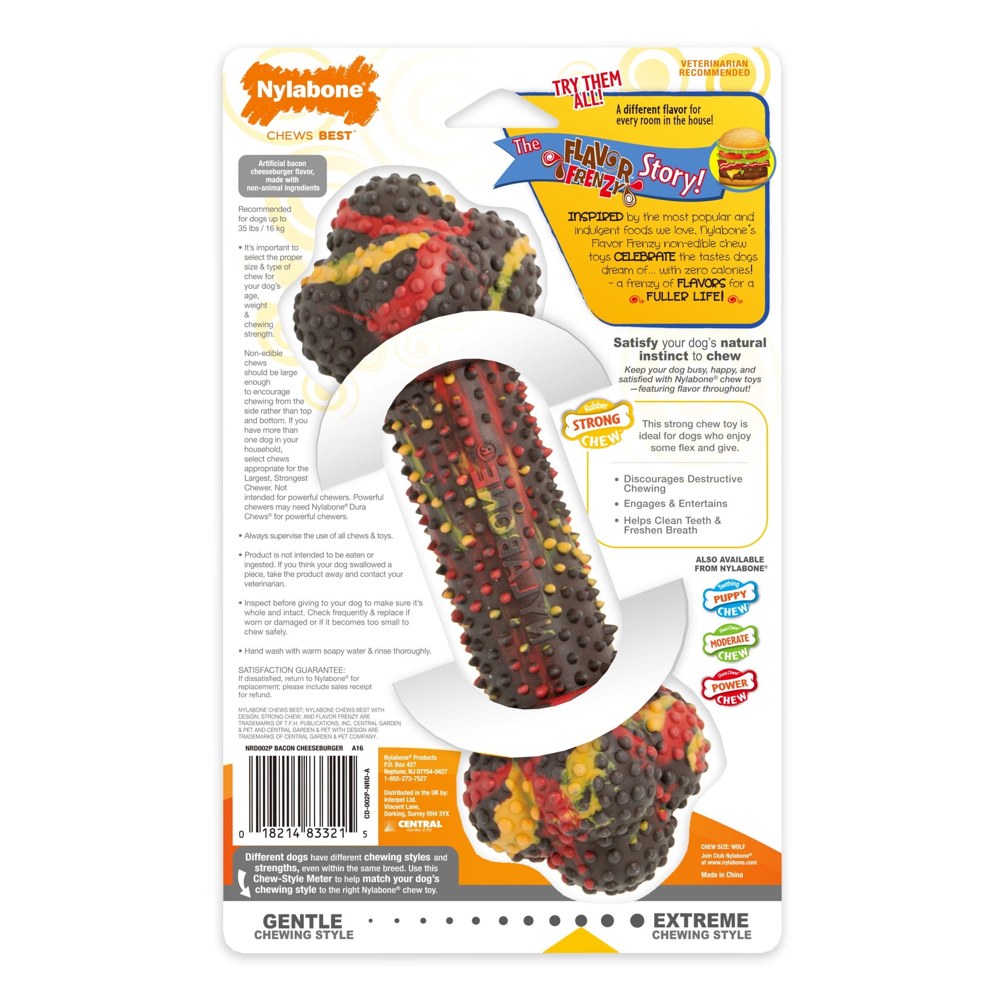 Flavor Frenzy Strong Chew Dog Toy Bacon Cheeseburger 