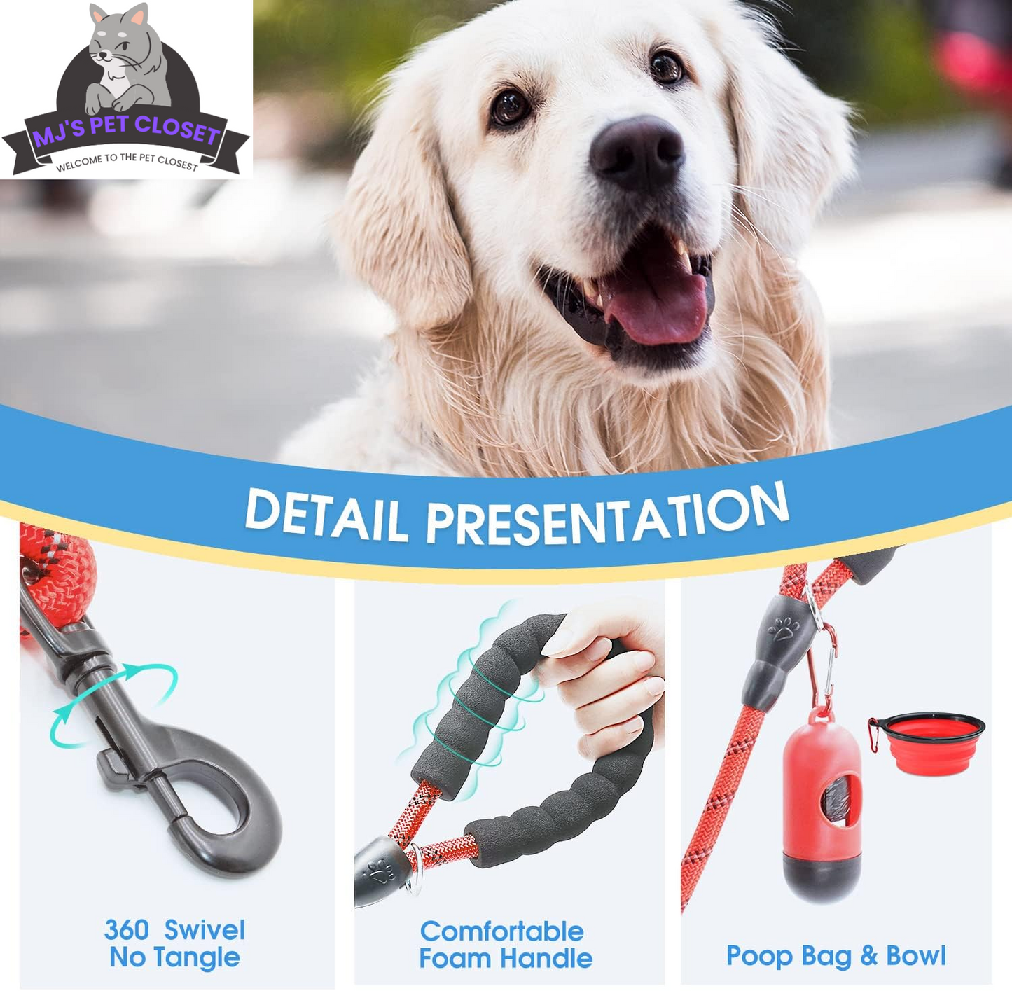 Upgrade your walks with our 2-Pack 5/6 FT Dog Leashes! 🐾✨ Featuring comfy padded handles and reflective threads for safety, perfect for all dog sizes! 🐶❤️ 