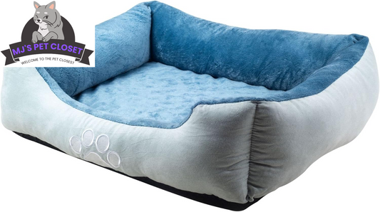 Upgrade your furry friend's comfort with our Medium Orthopedic Rectangle Bolster Pet Bed in Blue! 🐾💙 Perfect for restful naps and support! 