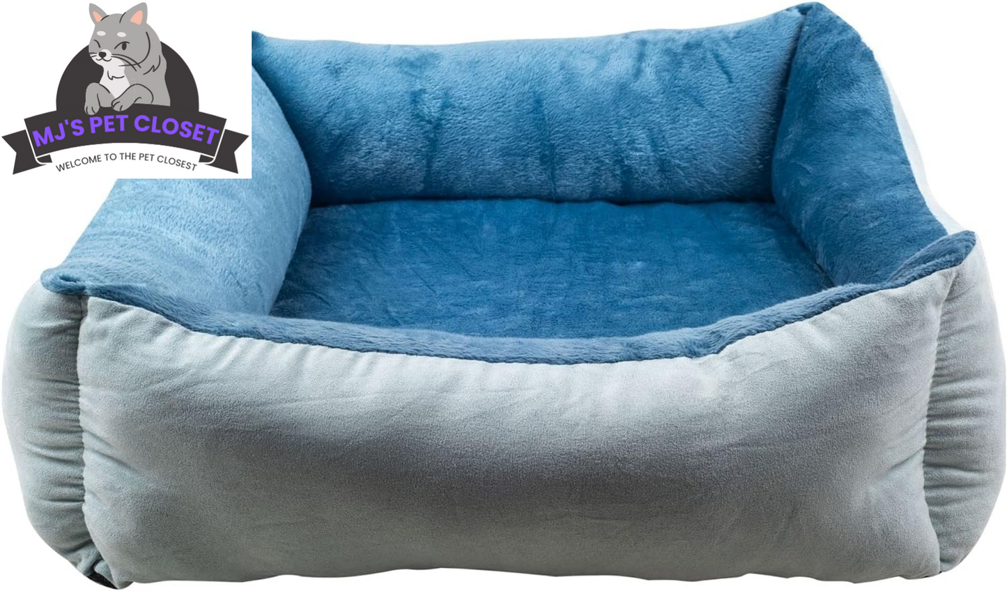 Upgrade your furry friend's comfort with our Medium Orthopedic Rectangle Bolster Pet Bed in Blue! 🐾💙 Perfect for restful naps and support! 